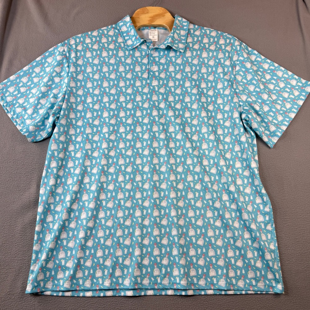 Tequila Bottle Novelty Golf Polo Shirt Mens 3XL Teal Short Sleeve Performance